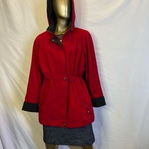 Nautica Red Utility Jacket with Hood and Black Trim